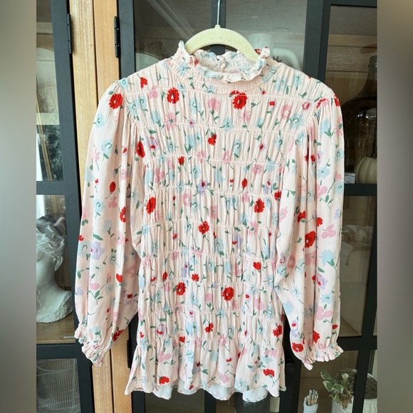 Samsøe Samsoe Sarami Garden Blouse top long sleeve high neck smock floral ruffle - Picture 2 of 10